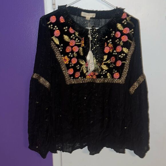 Lovestitch Blouse Embroidered Floral Sequin Velvet Fringe Tassel Size Medium - Picture 4 of 13